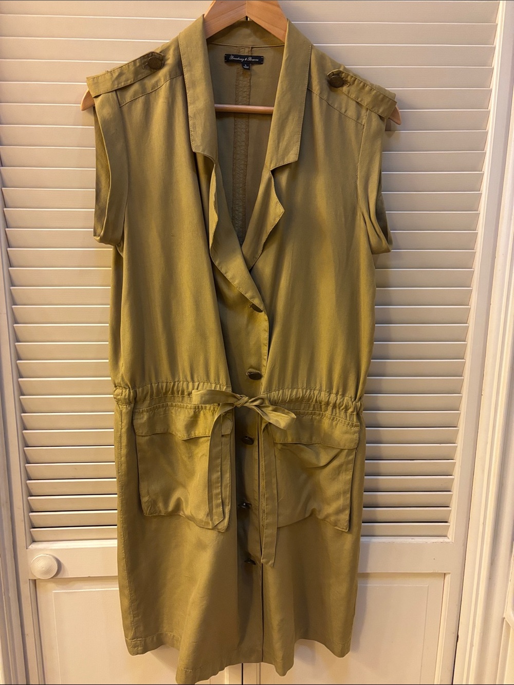 Sleeveless Button-Front Utility Vest Dress in Olive
